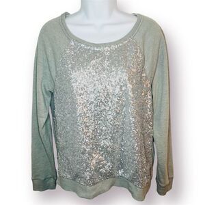 Apt 9 Long Sleeve Sequin Front Embellished Sweatshirt Grey S